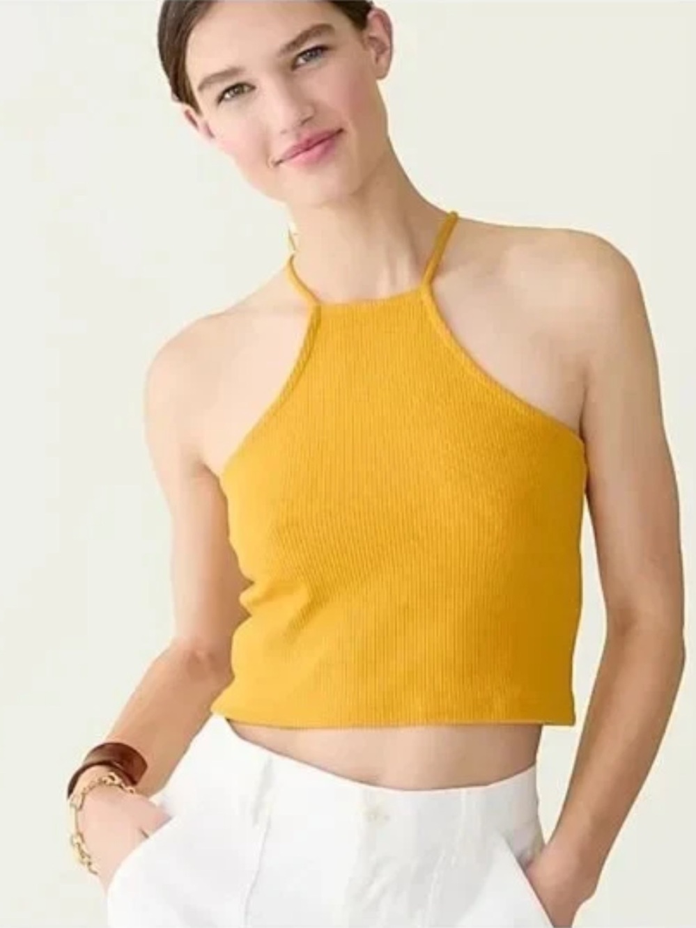 J.Crew Vintage Rib Cropped Halter Tank | Bronzed Ochre | XS